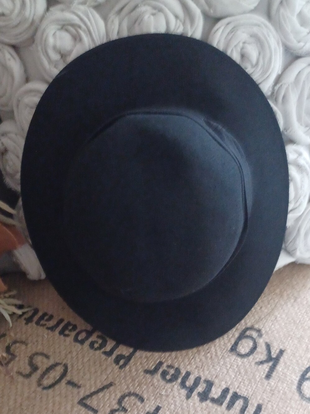 Black Wide-Brim Women's Felt Fedora Hat with Ribbon Band - Picture 2 of 5